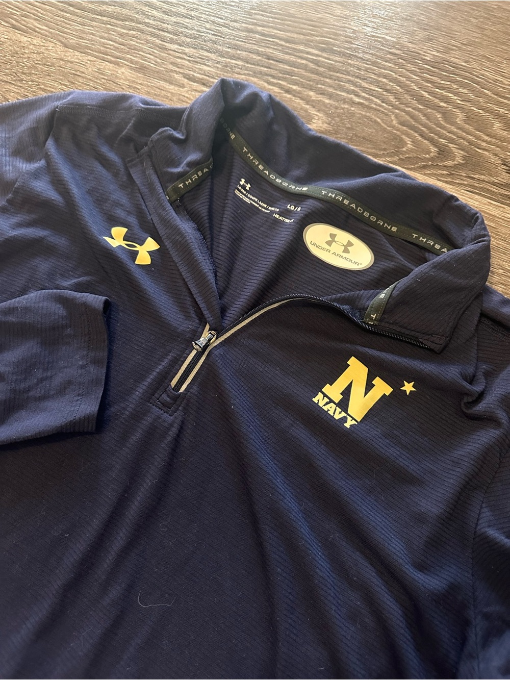 Under Armour Naval Academy Threadborne HeatGear Men's L Navy 1/4 Zip Pullover